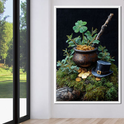 Lucky Clover Gold Pot Canvas Wall Art