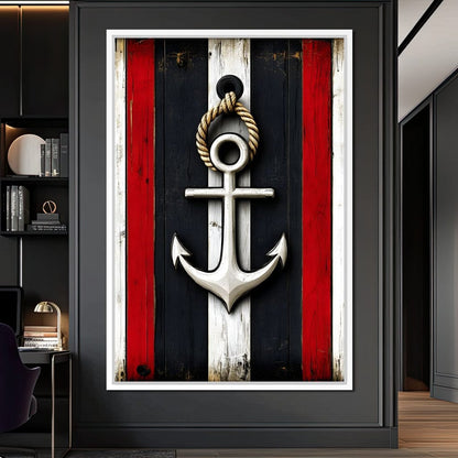 Nautical Anchor on Stripes Canvas Wall Art