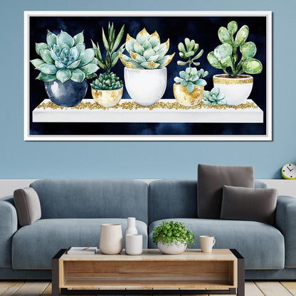 Succulent Symphony in Green Canvas Wall Art