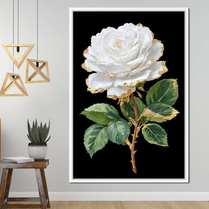 Gilded White Rose Portrait Canvas Wall Art