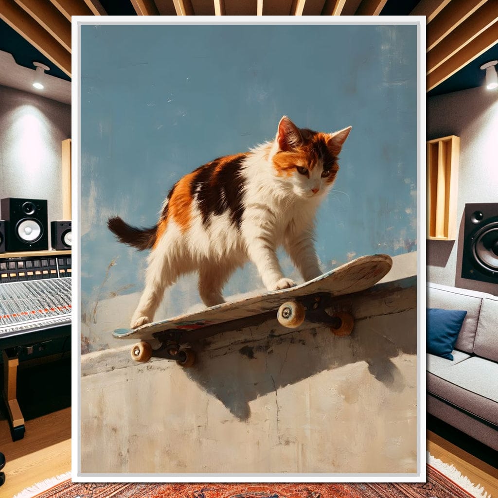 Calico Cat Skateboard Ride Canvas Wall Art