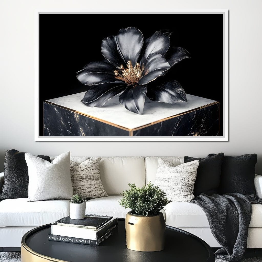 Noir Petal Elegance Burst Canvas Wall Art