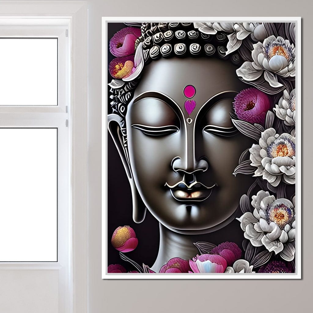 Buddha & Flowers Grey Canvas Wall Art