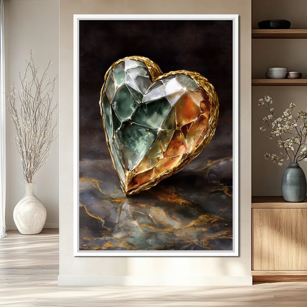 Gilded Facet Heartstone Canvas Wall Art