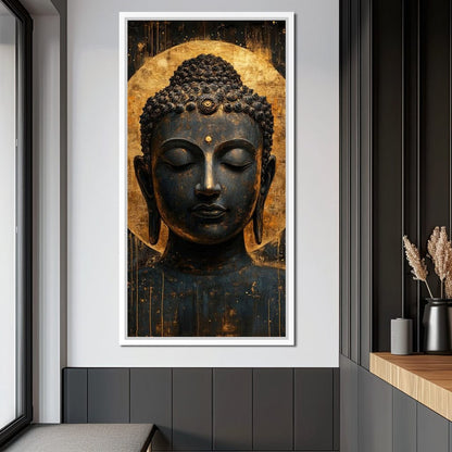 Golden Tranquil Buddha Portrait Canvas Wall Art