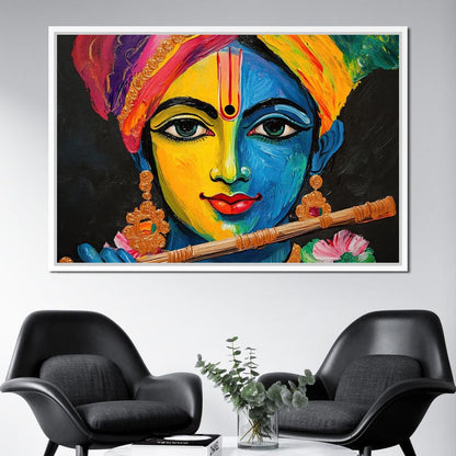 Divine Radiance of Vibrant Krishna Canvas Wall Art