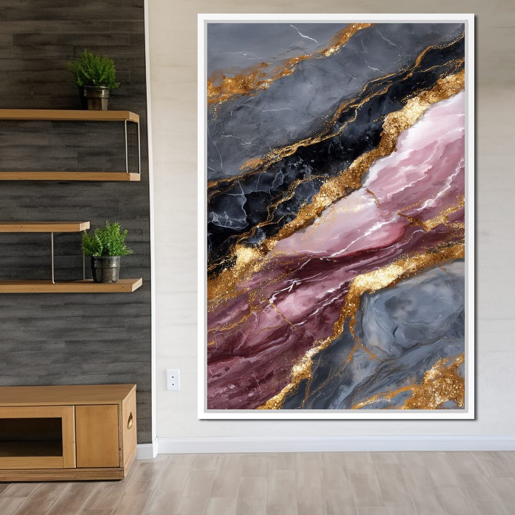 Gilded Marble Rose Current Canvas Wall Art