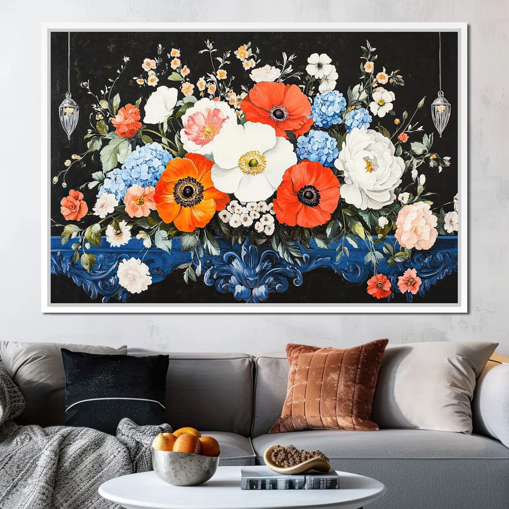 Floral Symphony on Midnight Canvas Wall Art