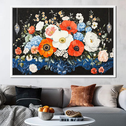 Floral Symphony on Midnight Canvas Wall Art