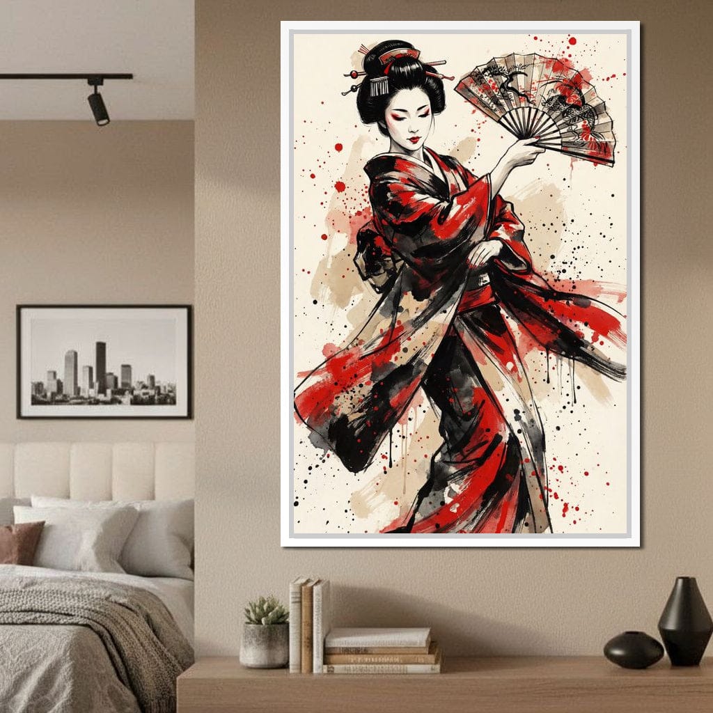 Japanese Woman with Fan Canvas Wall Art