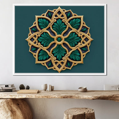 Gilded Emerald Knot Medallion Canvas Wall Art