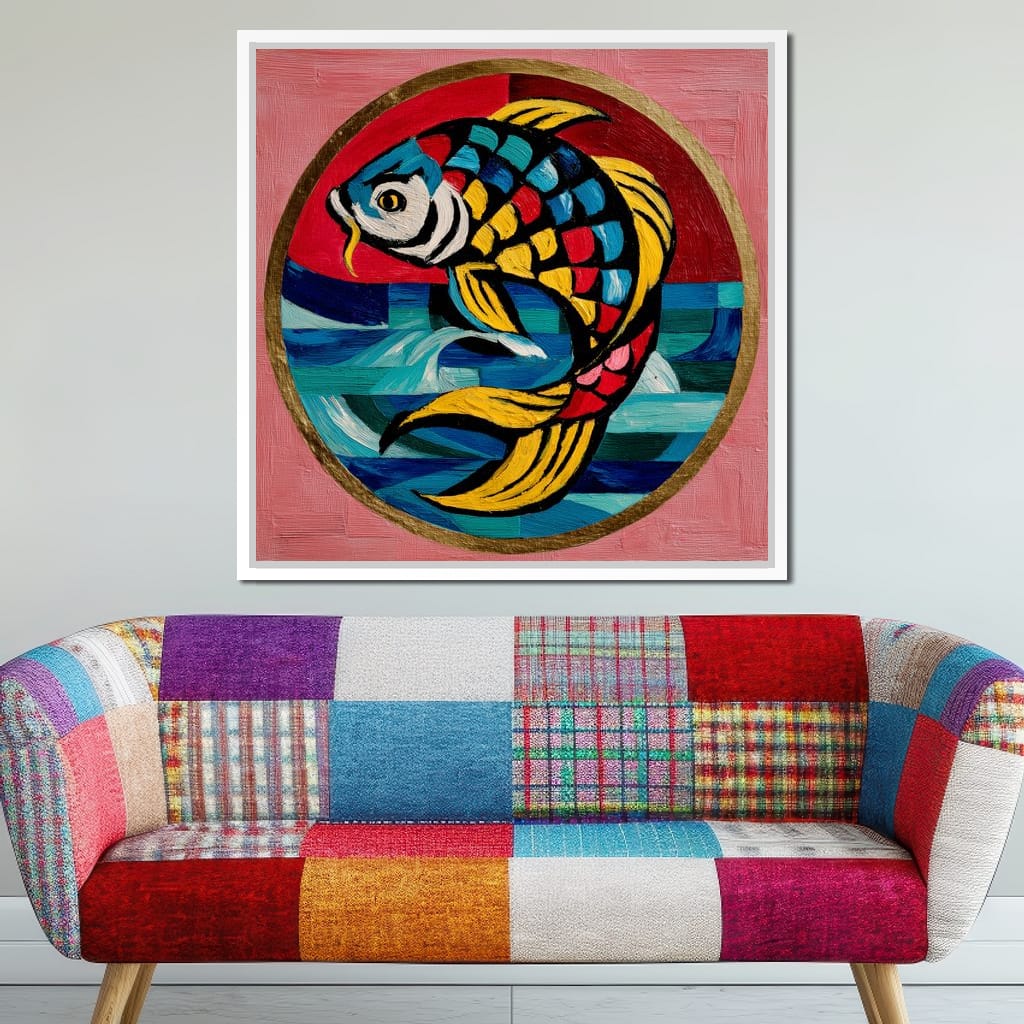 Colorful Koi Fish Mosaic Wave Canvas Wall Art