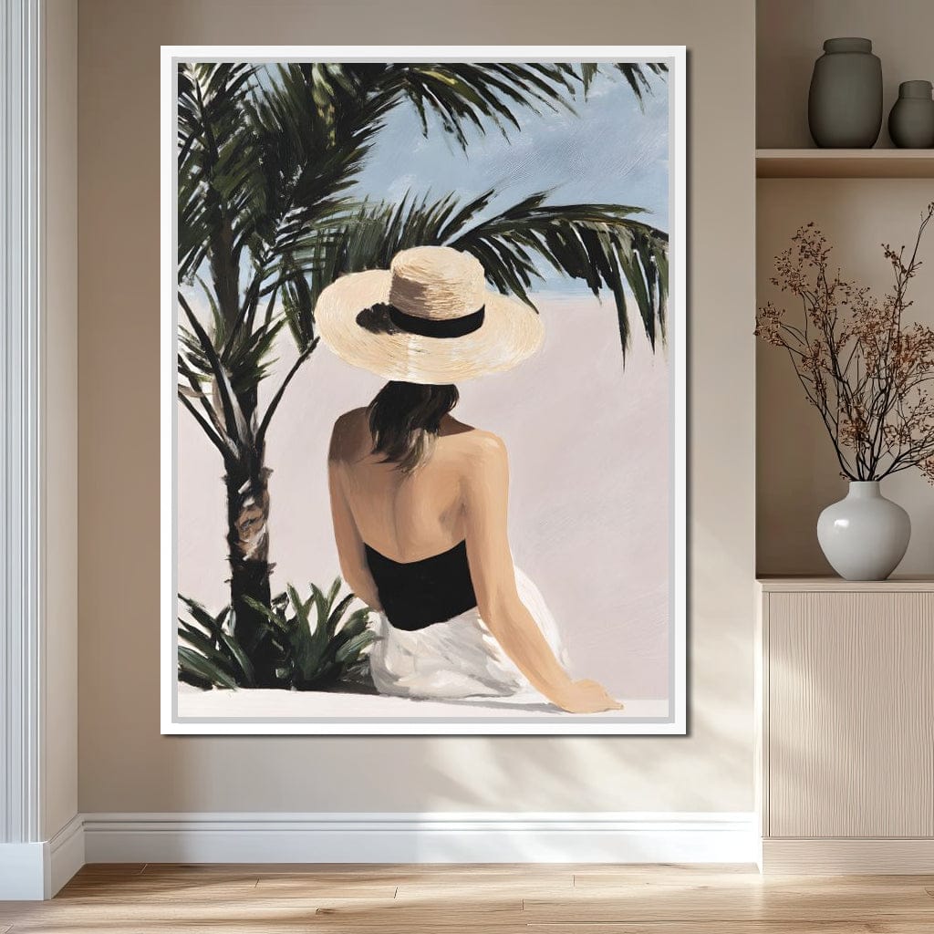Coastal Palm Retreat Woman Hat Canvas Wall Art