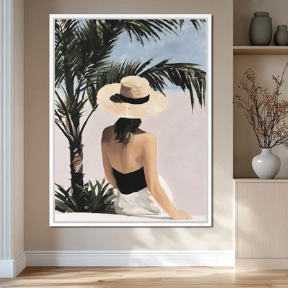 Coastal Palm Retreat Woman Hat Canvas Wall Art