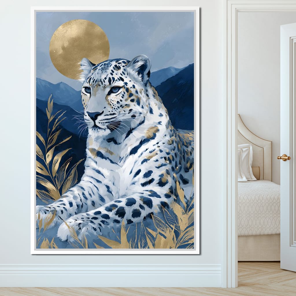 Golden Moon Snow Leopard Calm Canvas Wall Art