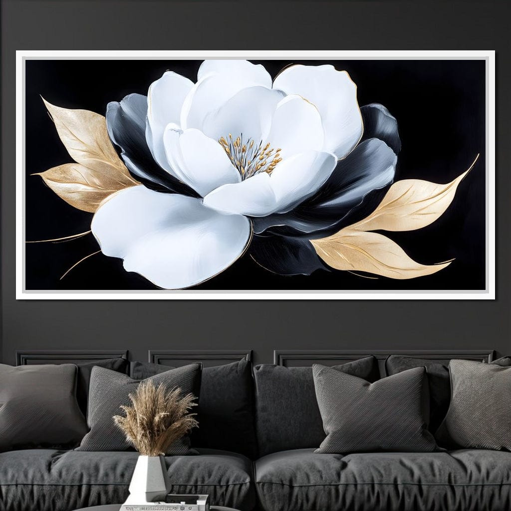White Petals Night Blossom Canvas Wall Art