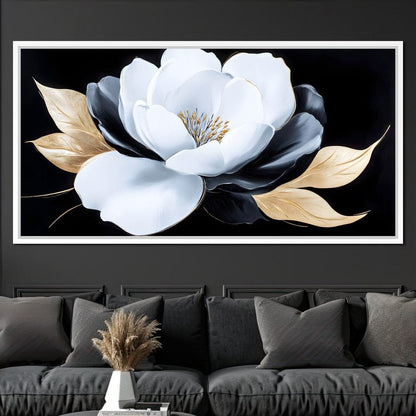 White Petals Night Blossom Canvas Wall Art