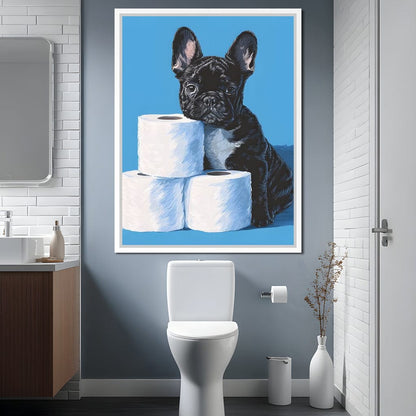 Frenchie Guarding Toilet Rolls Canvas Wall Art
