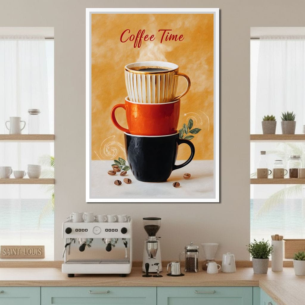 Coffee Time Stacked Mugs Canvas Wall Art
