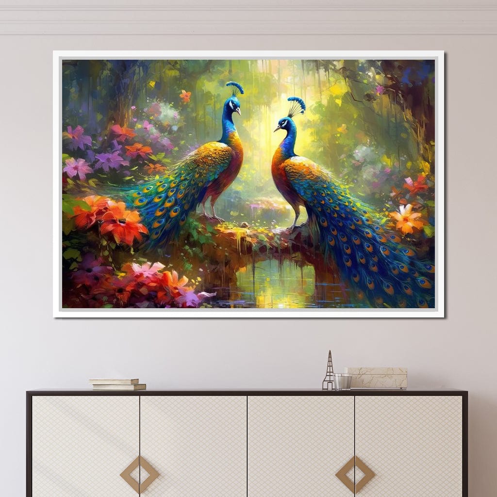 Two Peacocks Canvas Wall Art