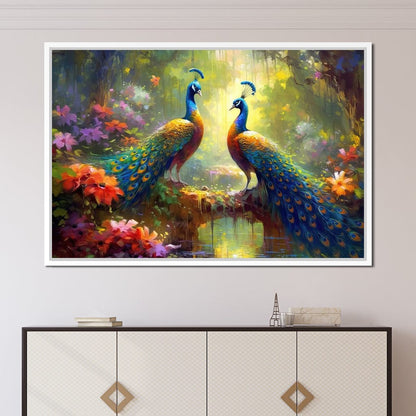 Two Peacocks Canvas Wall Art