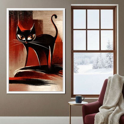 Mid Century Black Cat Stare Canvas Wall Art
