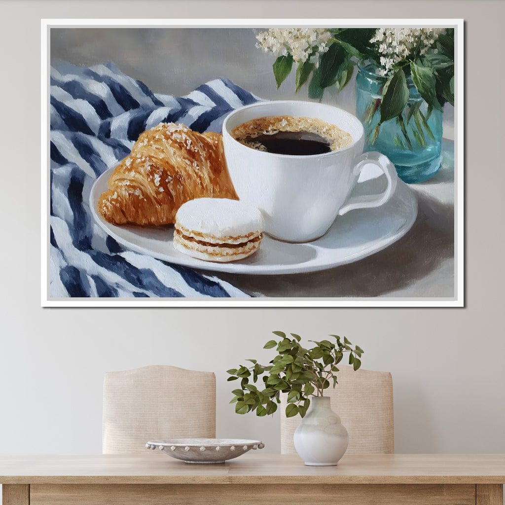 Morning Coffee Pastry & Macaron Canvas Wall Art