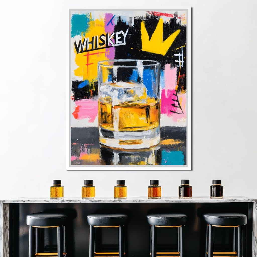 Neon Whiskey Crown Toast Canvas Wall Art