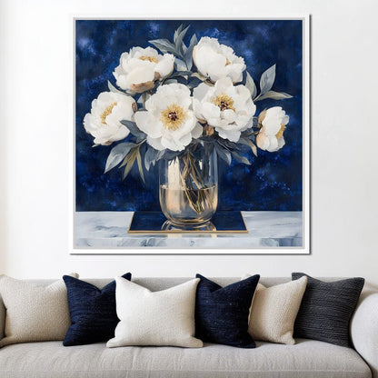 Peony Elegance Midnight Blooms Canvas Wall Art