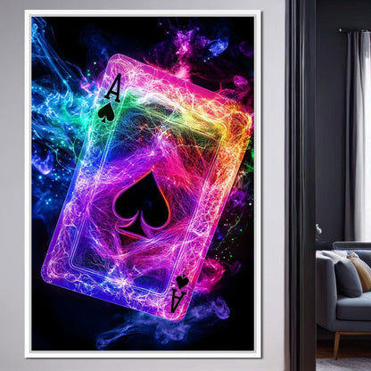 Ace of Spades Neon Burst Canvas Wall Art