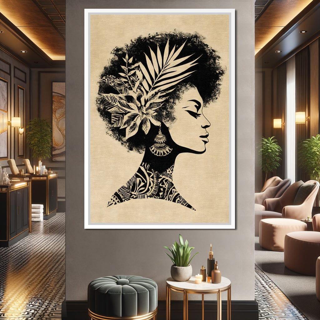 Botanical Afro Queen Silhouette Canvas Wall Art