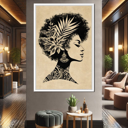 Botanical Afro Queen Silhouette Canvas Wall Art