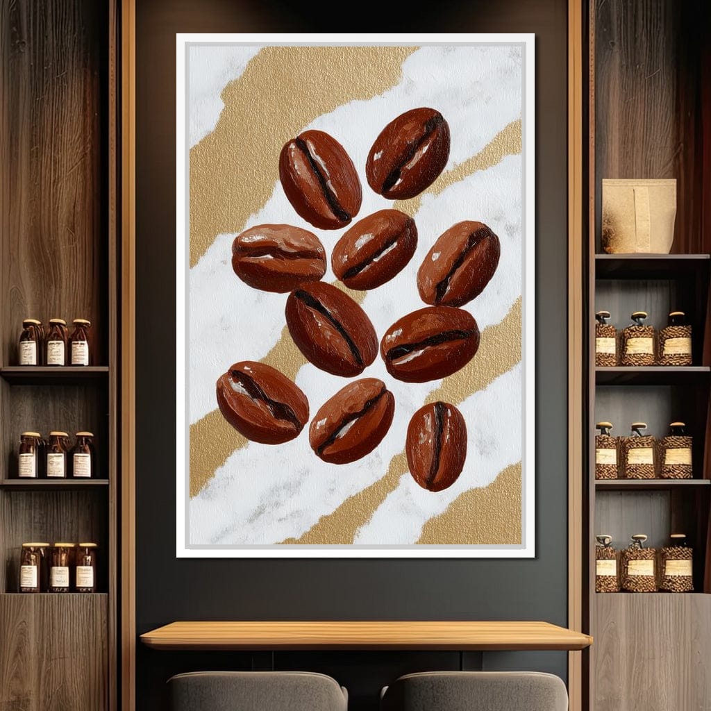 Coffee Beans Gilded Background Canvas Wall Art