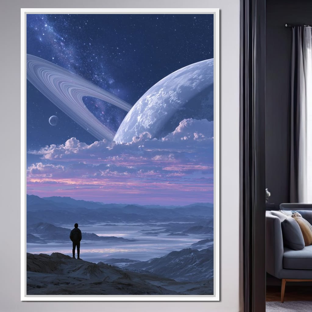 Stargazer Under Ringed World Canvas Wall Art