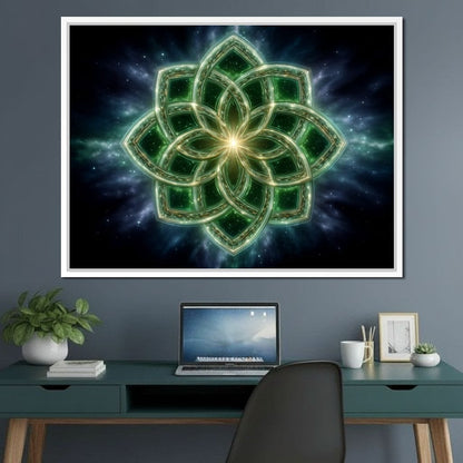 Celestial Green Knot Mandala Canvas Wall Art