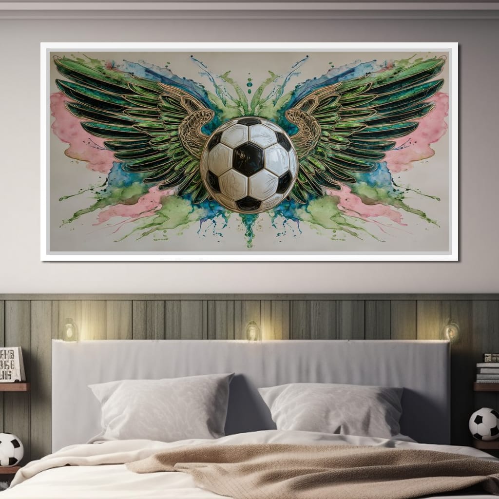 Winged Soccer Ball Watercolor Canvas Wall Art