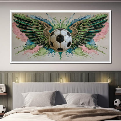 Winged Soccer Ball Watercolor Canvas Wall Art