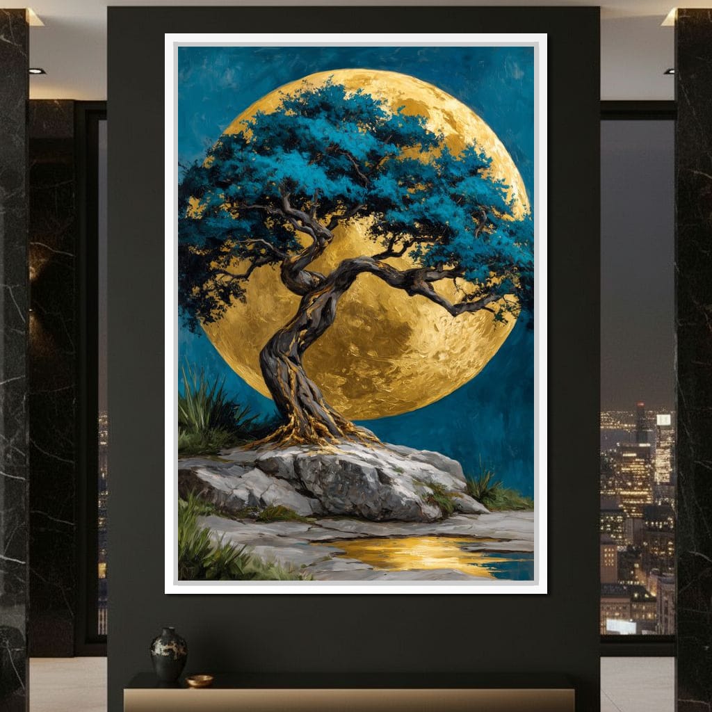 Golden Moonlit Tree Reverie Canvas Wall Art