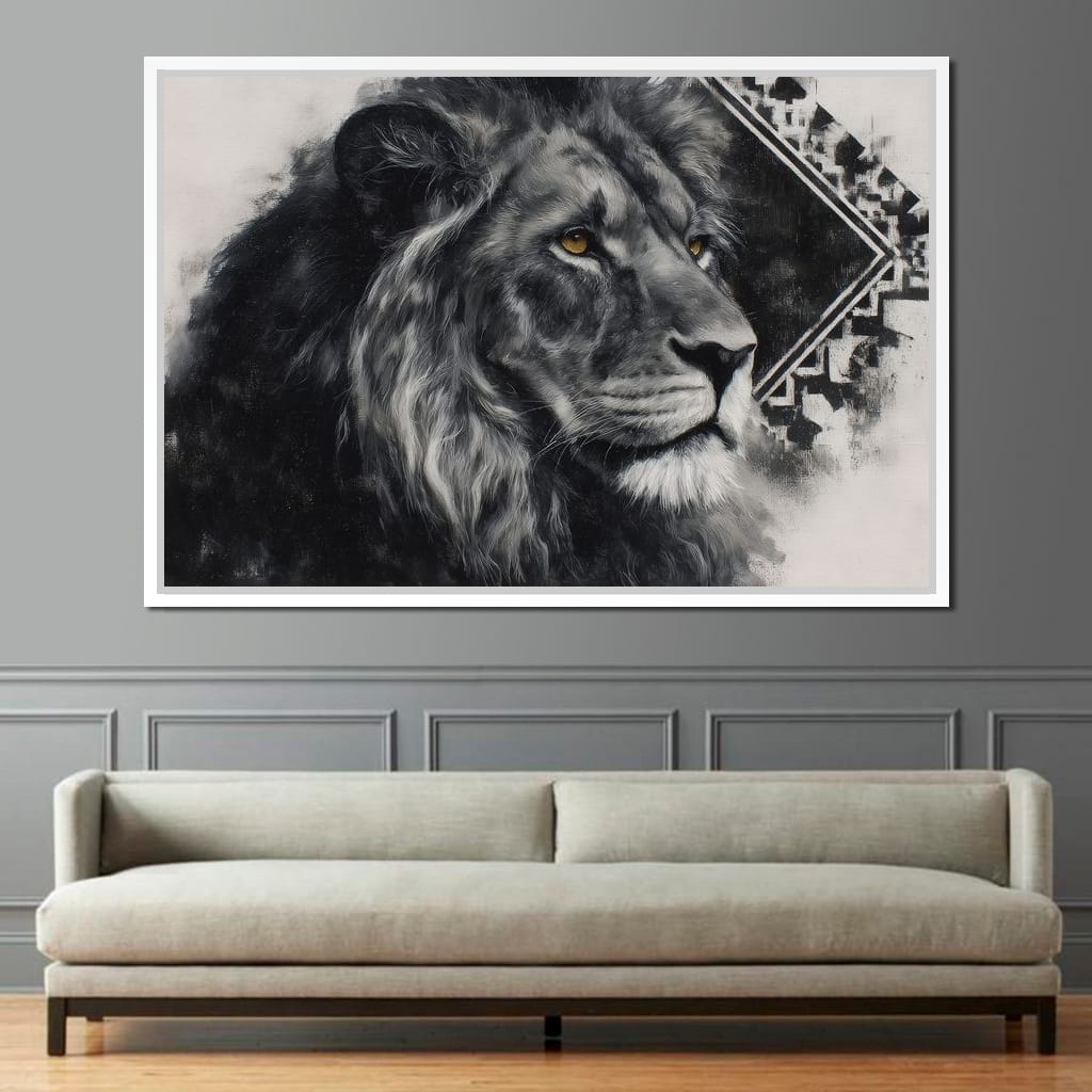 Monochrome Lion Golden Eyes Canvas Wall Art