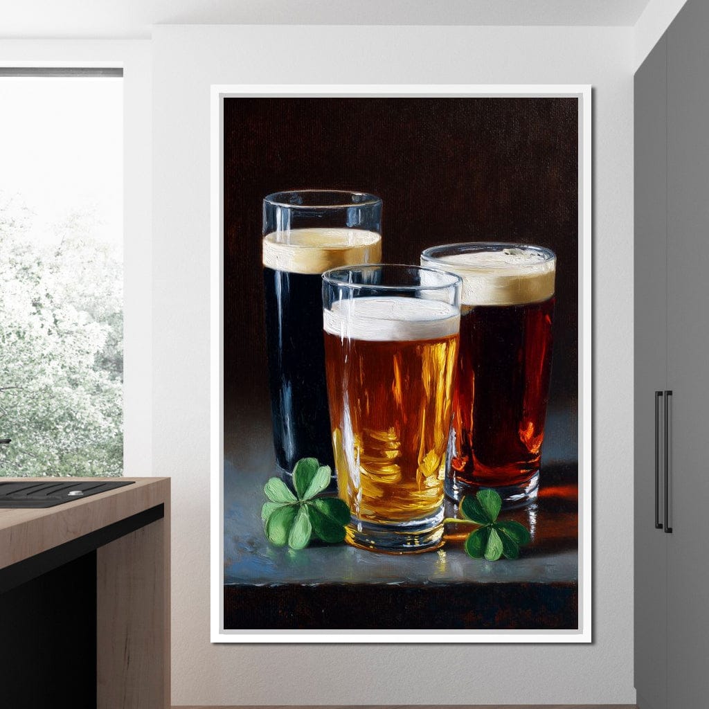 Stout Ale Lager With Shamrocks Canvas Wall Art