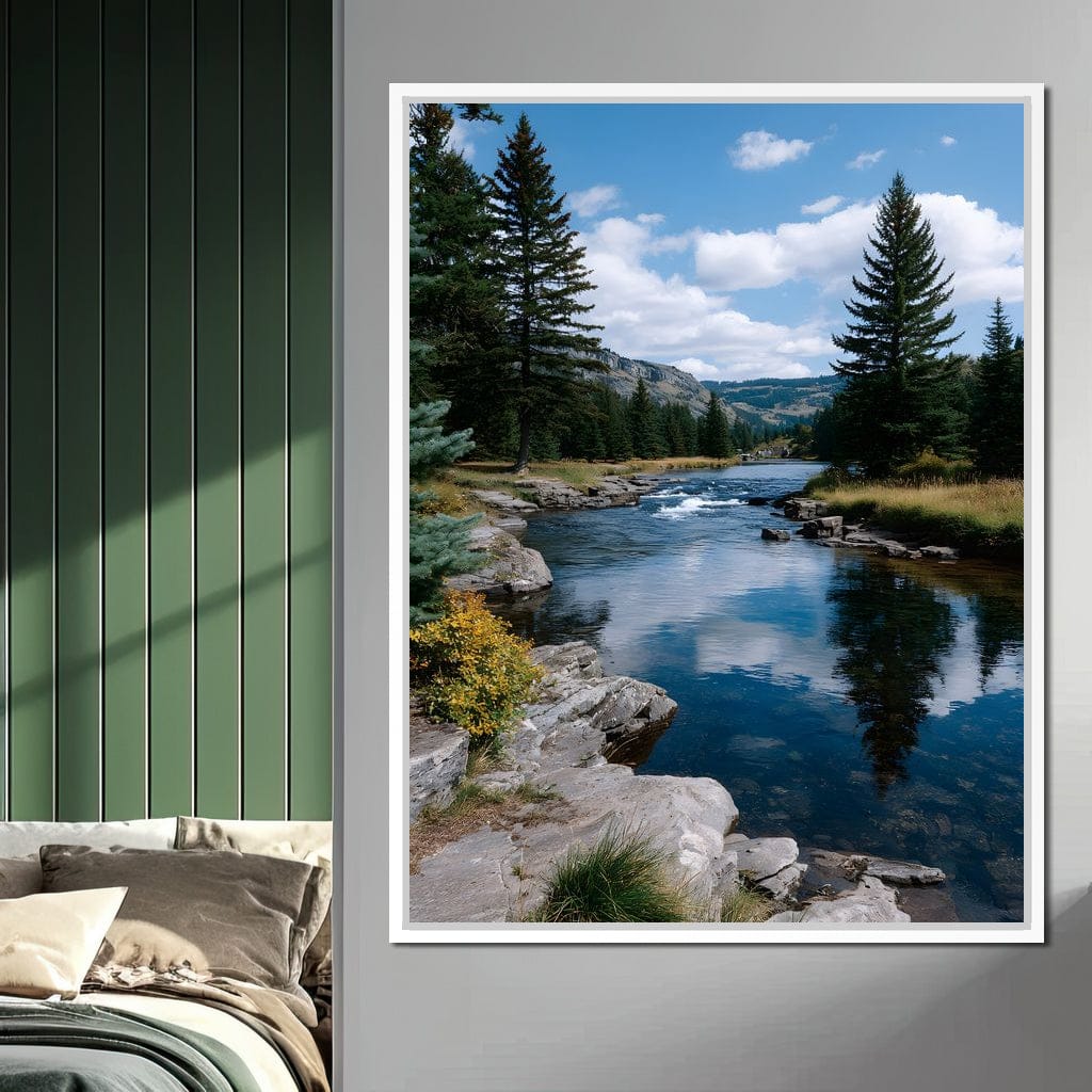 Mountain River Pines Reflection Canvas Wall Art