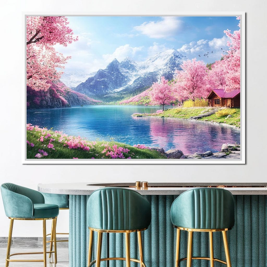 Cherry Blossom Alpine Retreat Canvas Wall Art