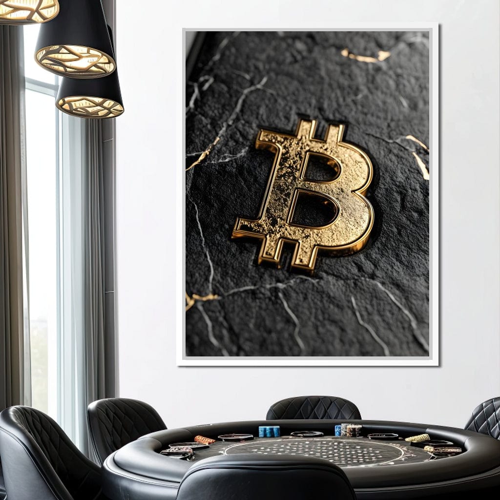 Golden Bitcoin Luxe Marble Icon Canvas Wall Art