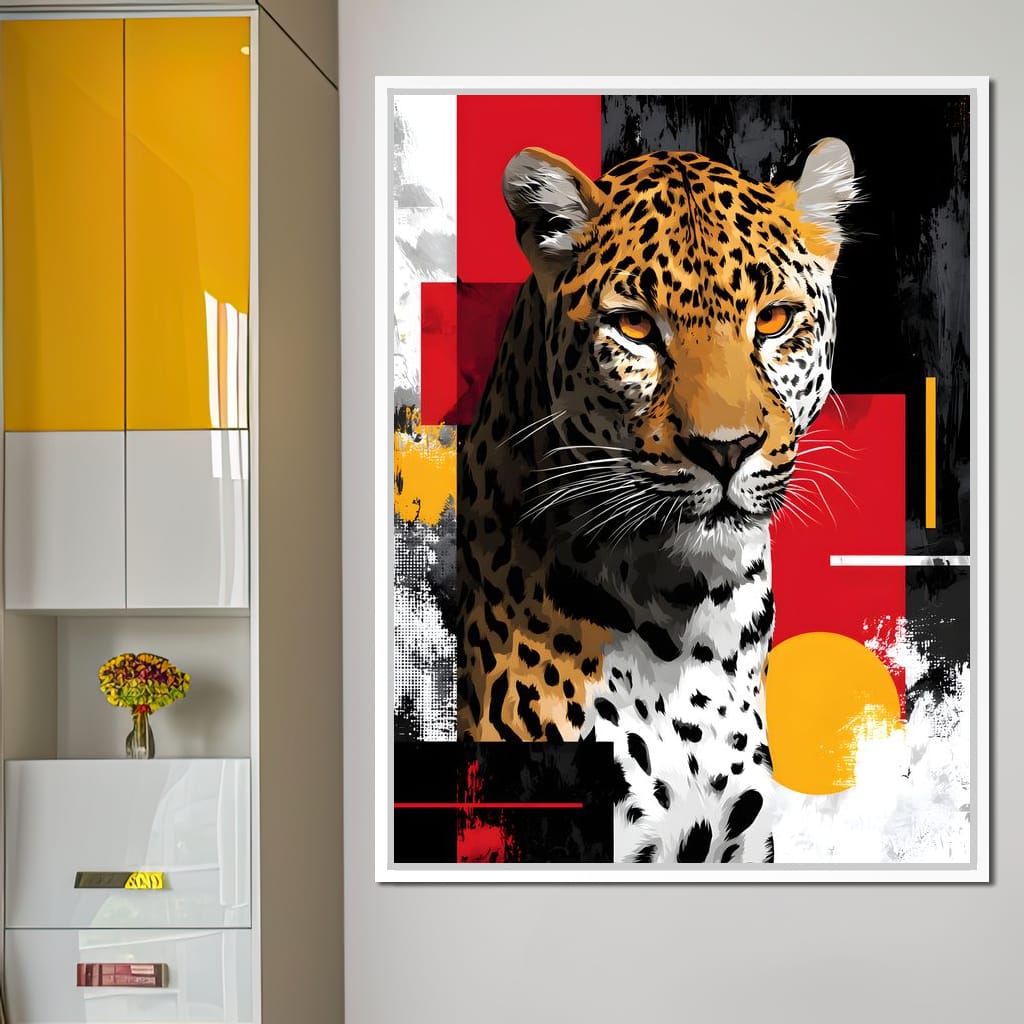 Modern Leopard Portrait Noir Gold Canvas Wall Art