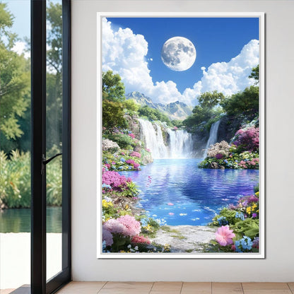 Lunar Reflection Over Falls Canvas Wall Art