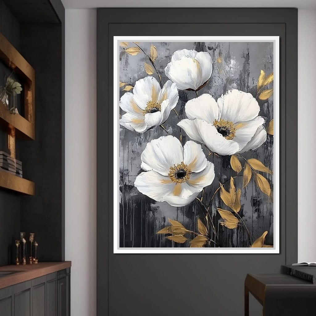 Golden Petal Harmony Blooms Canvas Wall Art
