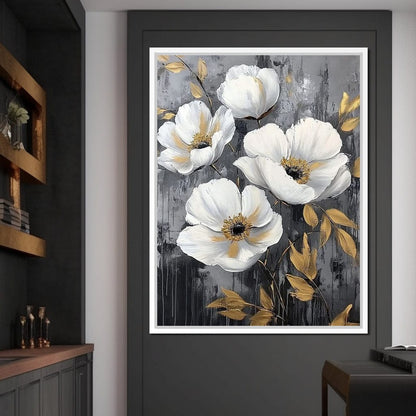 Golden Petal Harmony Blooms Canvas Wall Art