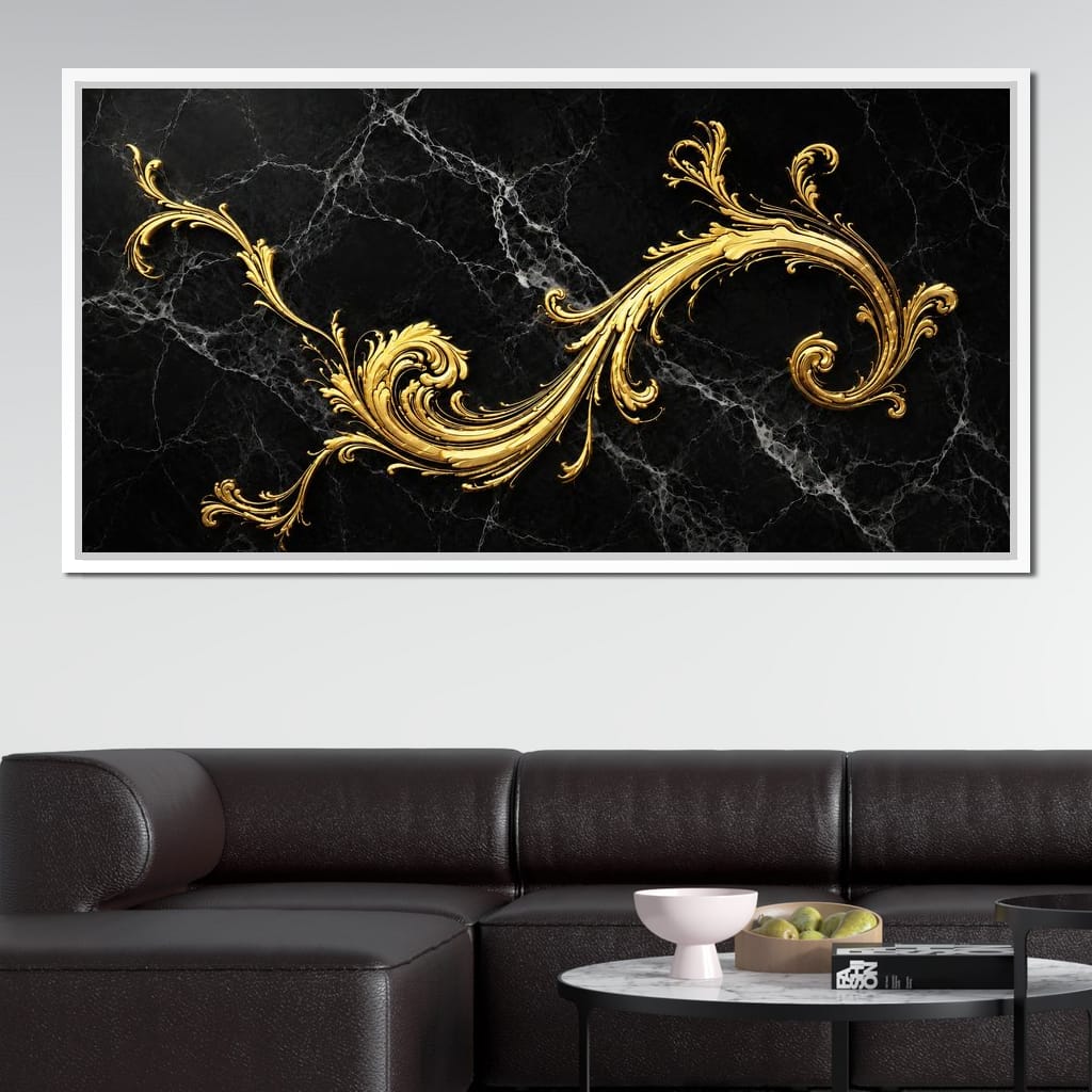 Baroque Flame on Obsidian Stone Canvas Wall Art