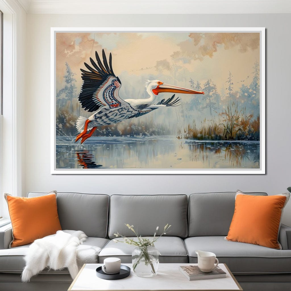 Ethereal Pelican's Graceful Glide Canvas Wall Art
