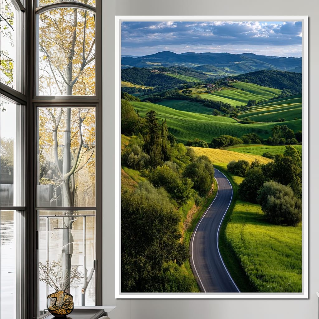 Sunlit Valley Roadscape Canvas Wall Art